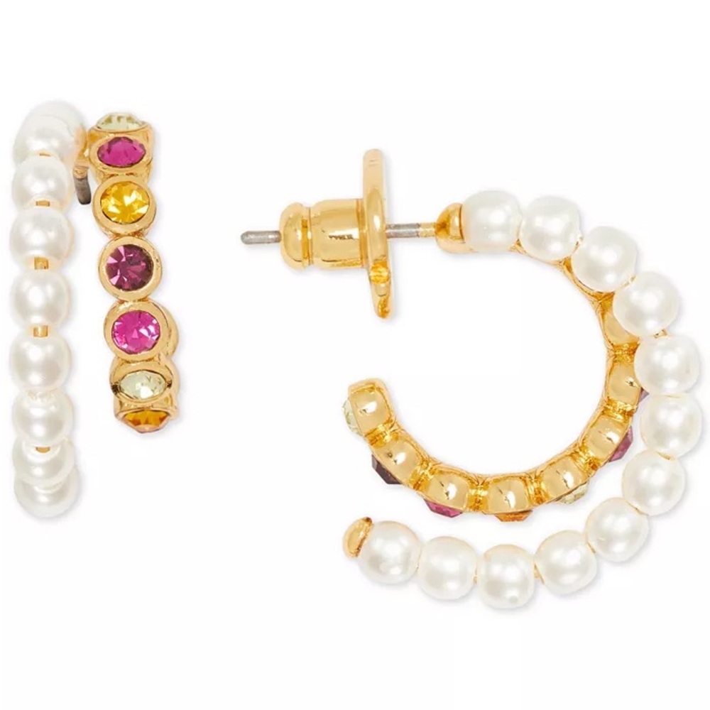 Kate Spade Pearl Caviar Double Hoop Earrings NWT